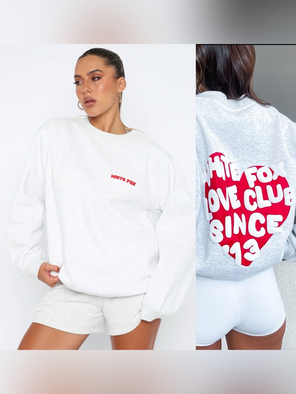 White Fox Love Club Sweater- Grey Marle